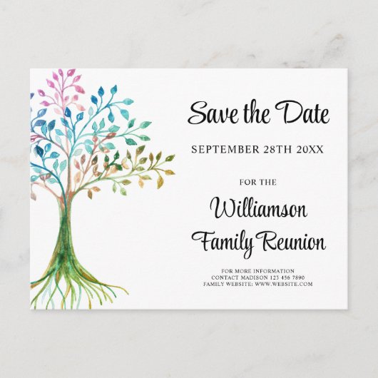 Family Tree Family Wiedersehen Save the Date Ankündigungspostkarte (Vorderseite)
