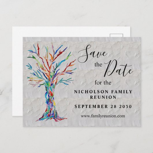 Family Tree Family Wiedersehen Save the Date Ankündigungspostkarte (Vorne/Hinten)