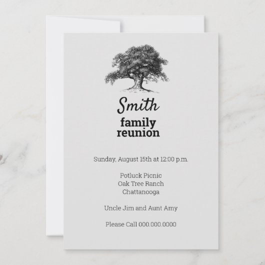 Family Tree Herkunft Wiedersehen Party Grau Ankündigung (Rückseite)