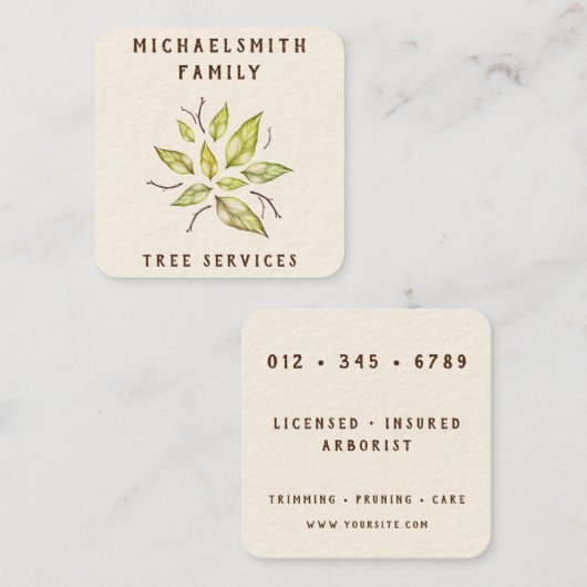 Family Tree Landscaping  Quadratische Visitenkarte (Vorne/Hinten)