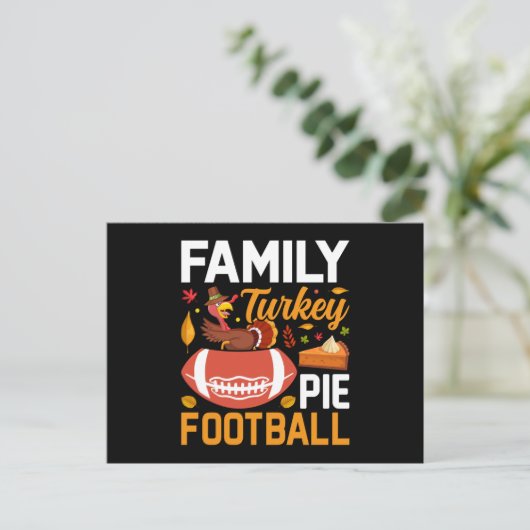 Family Turkey Pie Football Erntedank Postkarte (Stehend Vorderseite)