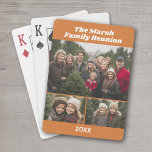 Family Wiedersehen 3 Foto Collage - Terrakotta Spielkarten<br><div class="desc">Denken Sie daran, Ihre Wiedersehen mit diesen personalisierten Spielkarten mit Ferien-Fotos und Text. Eine lustige Möglichkeit, Erinnerungen zu erfassen und sie mit Freunden zu teilen. Fügen Sie 3 Fotos und Ihre Lieblings-Beschriftung, um ein cooles Geschenk für die Familie. Für optimale Ergebnisse verwenden Sie ein horizontales Landschaftsbild-Foto . Um die Hintergrundfarbe...</div>