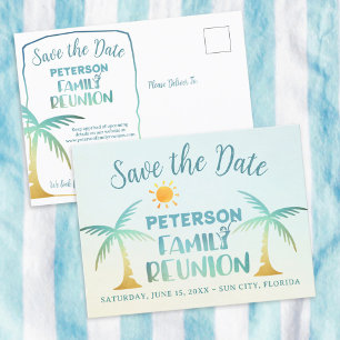 Family Wiedersehen Beach Palm Tree Save the Date Ankündigungspostkarte