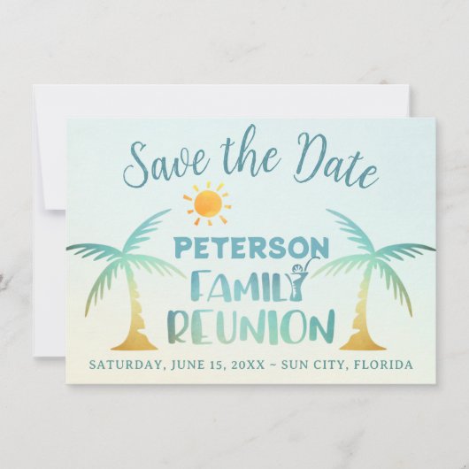 Family Wiedersehen Beach Palm Tree Tropical Save The Date (Vorderseite)