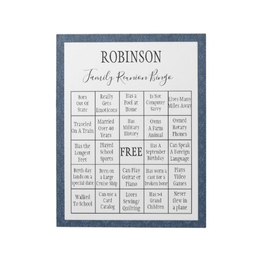 Family Wiedersehen Bingo Game 1 Notizblock (Rotiert)