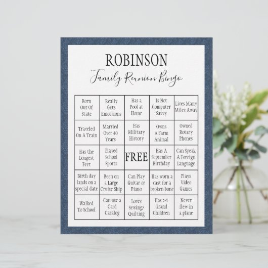 Family Wiedersehen Bingo Game Blue Tile (Stehend Vorderseite)