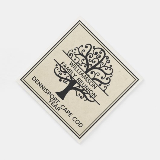 Family Wiedersehen Black Family Tree Moderner Zeic Serviette (Ecke)