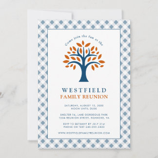 Family Wiedersehen Blue Karo Moderner Familienstam Einladung