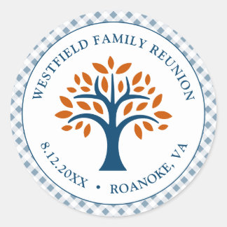 Family Wiedersehen Blue Karo Moderner Familienstam Runder Aufkleber