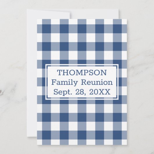 Family Wiedersehen Blue White Buffalo Karo Party Einladung (Rückseite)