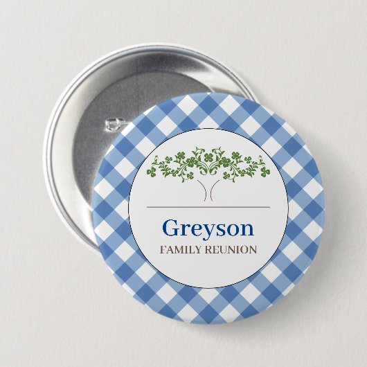 Family Wiedersehen Buttons Blue Gingham Theme (Vorne & Hinten)