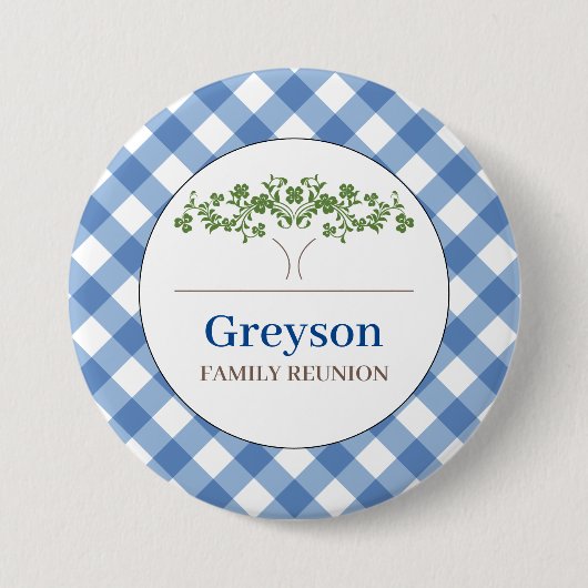 Family Wiedersehen Buttons Blue Gingham Theme (Vorderseite)