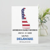 Family Wiedersehen 🎉 DELAWARE Staat Map USA Flag Einladung (Stehend Vorderseite)