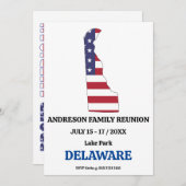 Family Wiedersehen 🎉 DELAWARE Staat Map USA Flag Einladung (Vorne/Hinten)