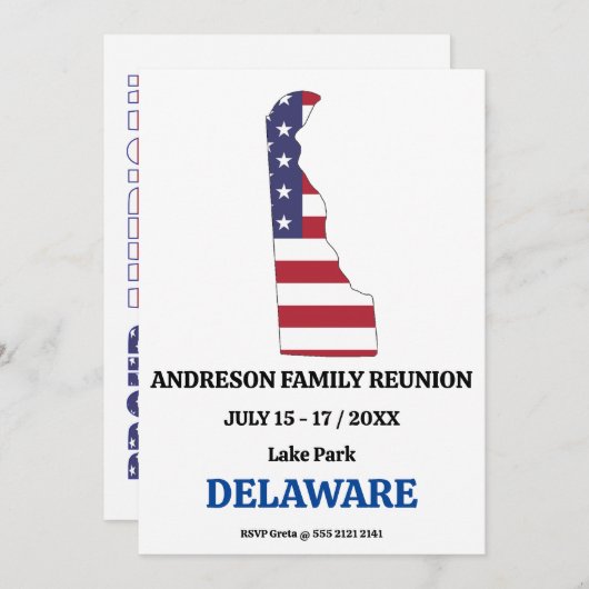 Family Wiedersehen 🎉 DELAWARE Staat Map USA Flag Einladung (Vorne/Hinten)