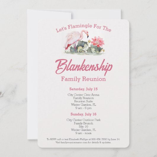 Family Wiedersehen Flamingo Art Two Day Event Cust Einladung (Vorderseite)