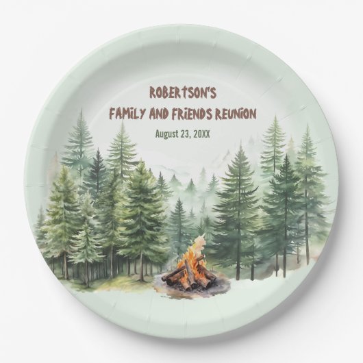 Family Wiedersehen Forest Campfire Green Pappteller (Vorderseite)