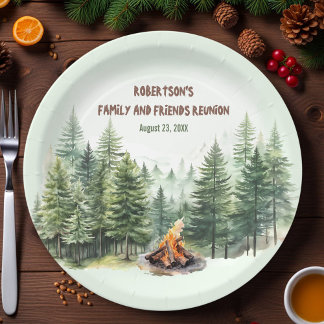 Family Wiedersehen Forest Campfire Green Pappteller