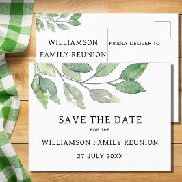 Family Wiedersehen Greenery Save the Date Ankündigungspostkarte