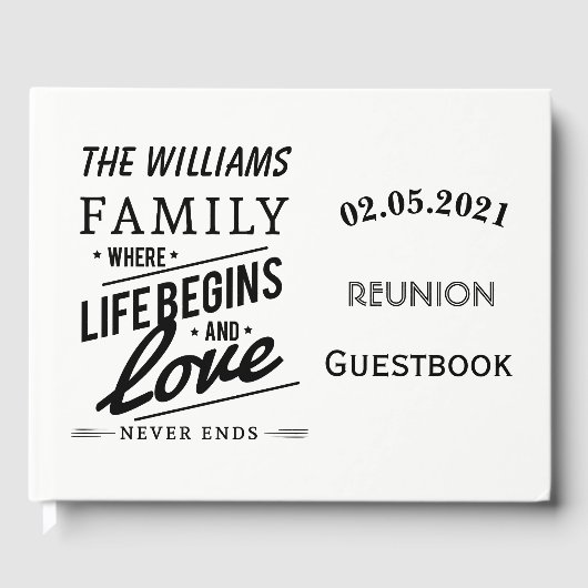 Family Wiedersehen Guestbook Typografie Schwarz-we Gästebuch (Vorderseite)