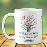 Family Wiedersehen Keepake Personalisierter Famili Kaffeetasse<br><div class="desc">Dieser stilvolle Family Wiedersehen Coffee Cup ist mit einem bunten Mosaikbaum geschmückt. Einfache Anpassung an Ihren Familiennamen und das Jahr Ihrer Wiedersehen. Verwenden Sie die Option Weitere anpassen, um die Textgröße, den Stil oder die Farbe zu ändern, wenn Sie möchten. Weil wir unsere eigenen Kunstwerke erstellen, werden Sie dieses exakte...</div>