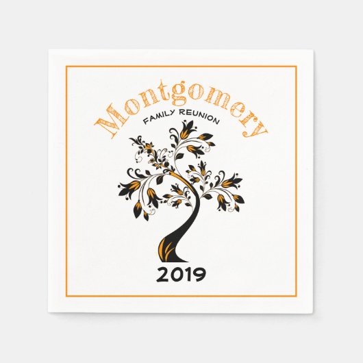 Family Wiedersehen Moderne Orange blühende Schwarz Serviette (Vorderseite)