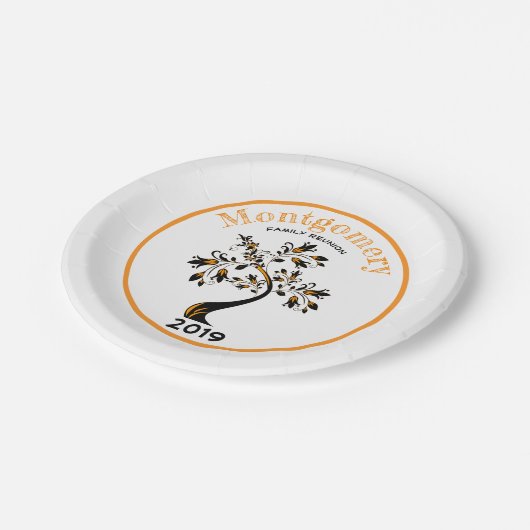 Family Wiedersehen Moderner Orange- und Schwarzer Pappteller (Schrägansicht)