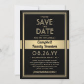 Family Wiedersehen Modernes elegantes Schwarz-Gold Save The Date (Vorderseite)