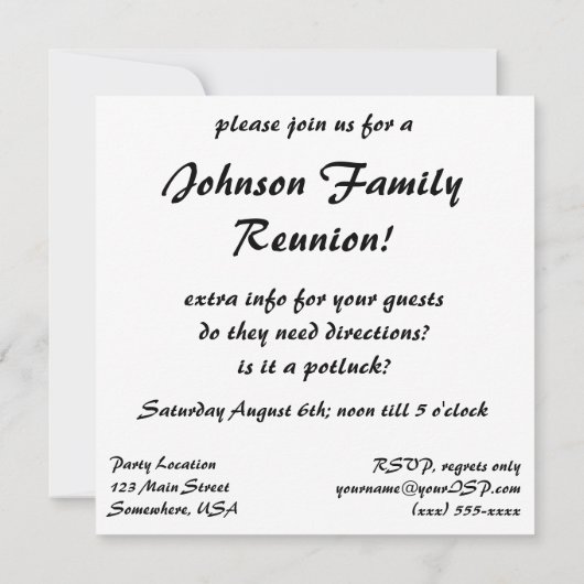 Family Wiedersehen Party in einem 50er Küche mit B Einladung (Rückseite)