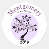 Family Wiedersehen Party Trendy Lila Tree Artwork Runder Aufkleber (Vorderseite)