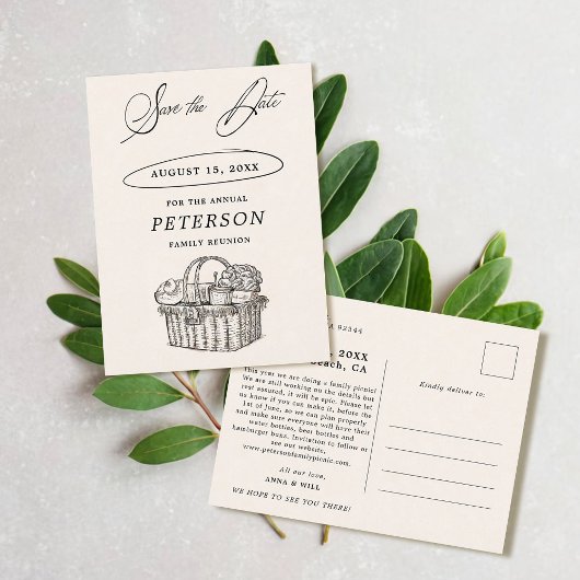 Family Wiedersehen Picnic Chic Save the Date Vinta Postkarte
