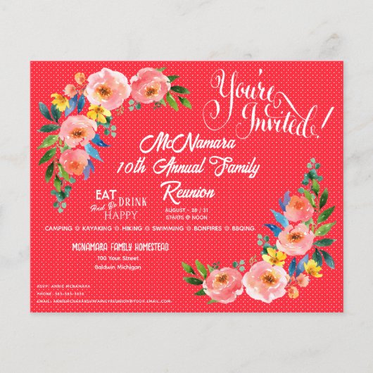 Family Wiedersehen Pink Polka Dotted Einladung Fly Flyer (Vorne)