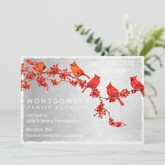 Family Wiedersehen Red Kardinal Winter Save The Date (Stehend Vorderseite)