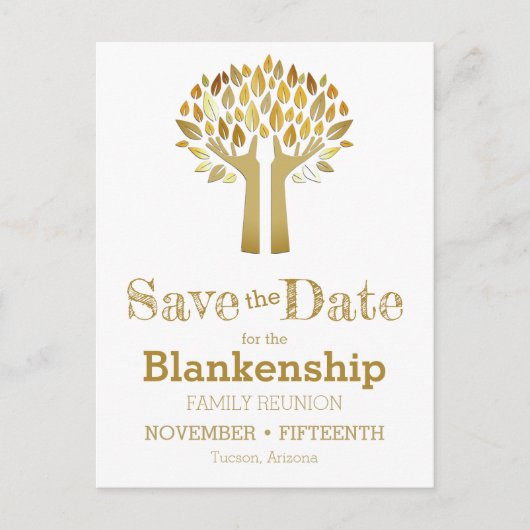 Family Wiedersehen Save the Date drei Blätter aufl Ankündigungspostkarte (Vorderseite)