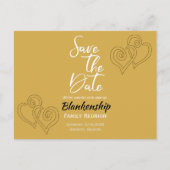 Family Wiedersehen Save the Date Golden Hearts Ankündigungspostkarte (Vorderseite)