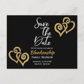 Family Wiedersehen Save the Date Golden Hearts Ankündigungspostkarte (Vorderseite)