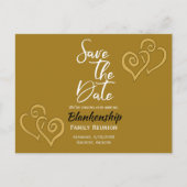 Family Wiedersehen Save the Date Golden Hearts Ankündigungspostkarte (Vorderseite)
