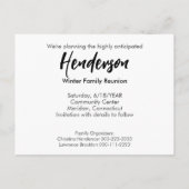 Family Wiedersehen Save the Date Hinzufügen eines Ankündigungspostkarte (Rückseite)