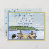 Family Wiedersehen Save the Date Lake Dock QR Code Ankündigungspostkarte (Vorne/Hinten)