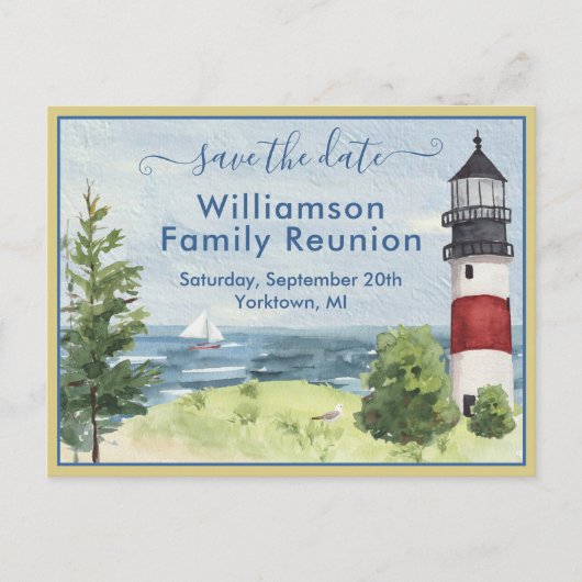 Family Wiedersehen Save the Date Lighthouse QR-Cod Ankündigungspostkarte (Vorderseite)