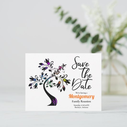 Family Wiedersehen Save the Date Moderner, farbenf Ankündigungspostkarte (Stehend Vorderseite)