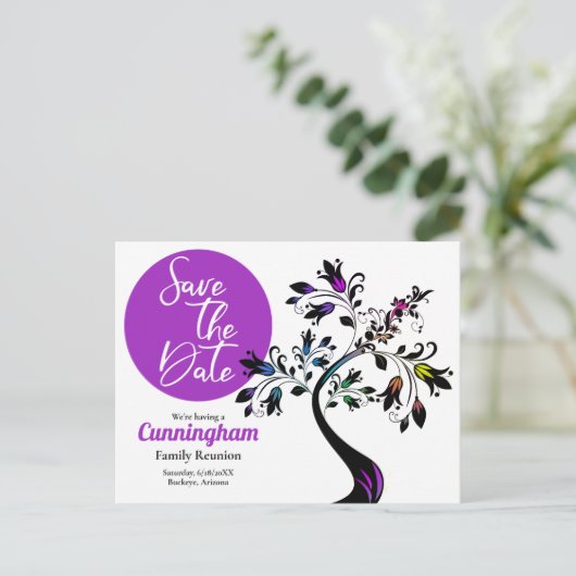 Family Wiedersehen Save the Date Moderner, farbenf Ankündigungspostkarte (Stehend Vorderseite)