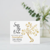 Family Wiedersehen Save the Date Moderner Goldbaum Ankündigungspostkarte (Stehend Vorderseite)