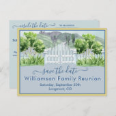 Family Wiedersehen Save the Date QR-Code für Lands Ankündigungspostkarte (Vorne/Hinten)