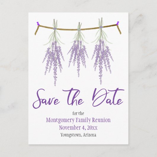 Family Wiedersehen Save the Date Trockene Lavendel Ankündigungspostkarte (Vorderseite)