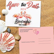 Family Wiedersehen Save the Date Tropical Flamingo