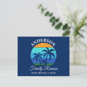 Family Wiedersehen Summer Beach Palm Trees Blue Postkarte (Stehend Vorderseite)