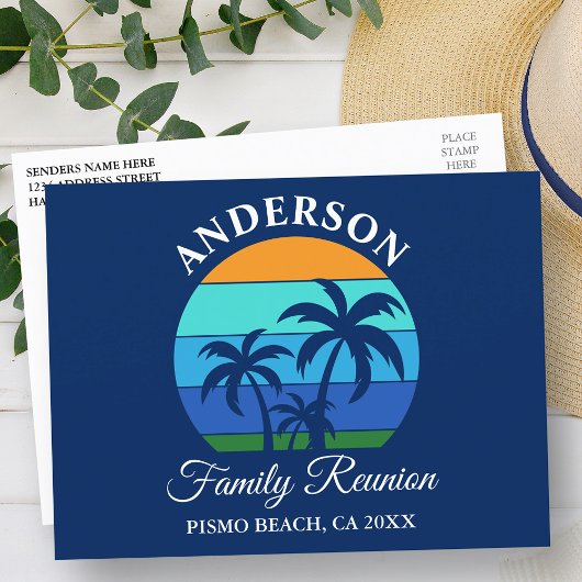 Family Wiedersehen Summer Beach Palm Trees Blue Postkarte