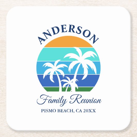 Family Wiedersehen Summer Beach Palmen Rechteckiger Pappuntersetzer (Vorderseite)