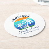Family Wiedersehen Summer Beach Palmen Runder Pappuntersetzer (Angewinkelt)